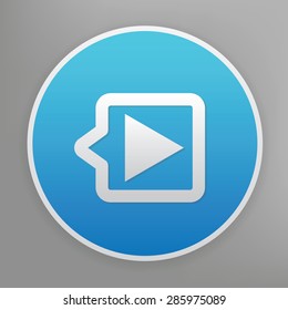 Video play design icon on blue button,clean vector