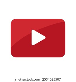 Video play icon. Red button symbol. Simple flat vector. Rounded corner design.