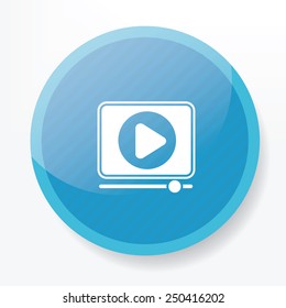 Video play on blue flat button,clean vector