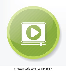Video play on green flat button,clean vector