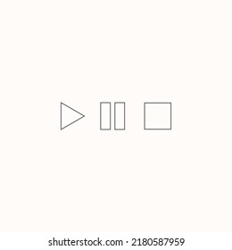 Video play, pause and stop symbol line icon for multimedia or film sign outline vector isolated on white background, Multimedia sketch icons. Video control sign play arrow vector audio, display icon