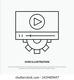 Video, Play, Setting, Design Line Icon Vector