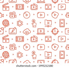 Video Play Sign Seamless Pattern Background on a White. Vector