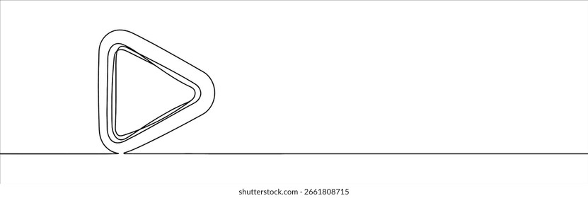 Video play start continuous one line drawing of play button symbol on white background.