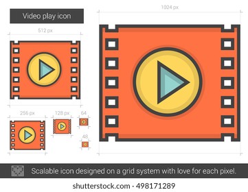 Icono de línea vectorial de reproducción de vídeo aislado en fondo blanco. Icono de línea de reproducción de vídeo para infografía, sitio web o aplicación. Icono escalable diseñado en un sistema de cuadrícula.