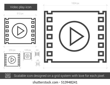 Video play vector line icon isolated on white background. Video play line icon for infographic, website or app. Scalable icon designed on a grid system.