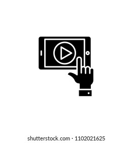 Video playback black icon concept. Video playback flat  vector symbol, sign, illustration.