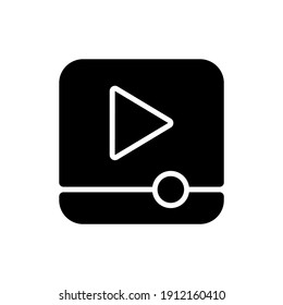 Video player app black glyph icon. Video and audio playing. Watching movies and clips. AVI, WMV, MOV and FLV files. Streaming online. Silhouette symbol on white space. Vector isolated illustration