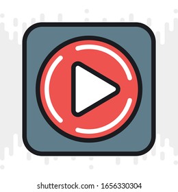 Video player app icon for smartphone, tablet, laptop or other smart device with mobile interface. Minimalistic color version on light gray background