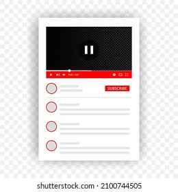 Video player application design. Popular video player elements for app interface. Multimedia web interface for website, mobile apps.