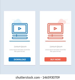 Video, Player, Audio, Mp3, Mp4  Blue and Red Download and Buy Now web Widget Card Template. Vector Icon Template background