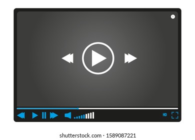 Video player. Black flat style, template for web design. Minimal interface. Vector illustration