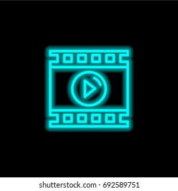 Video player blue glowing neon ui ux icon. Glowing sign logo vector