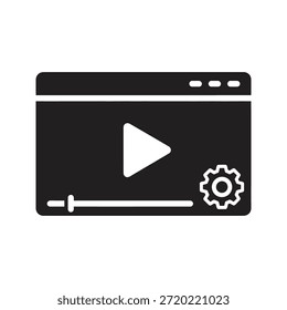 Video player browser icon symbol solid glyph vector for web media window and online streaming content playback interface frame