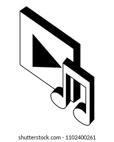 video player button and note music isometric
