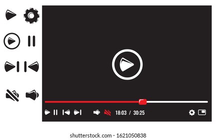 Video player with video player buttons. Flat and solid color design vector illustration.