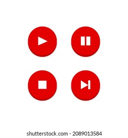 Video player buttons. Red buttons, play, stop, pause and fast forward. Simple vector illustration. 