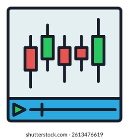 Video Player with Candlestick Trading Chart vector Crypto Trading Course concept colored icon or symbol