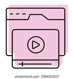 Video Player color shadow line icon outline icon, pixel perfect 