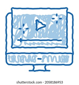 video player computer screen sketch icon vector. Hand drawn blue doodle line art video player computer screen sign. isolated symbol illustration