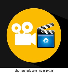 video player concept clapper and movie camera vector illustration eps 10