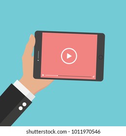 Video player concept. Flat design tablet. Vector illustration