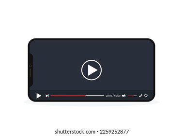 Video player design template for mobile apps flat style. horizontal video. Vector illustration