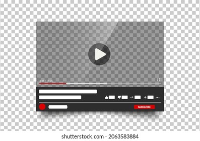 Video player design template window with shadow for web and mobile apps. Vector illustration in flat style isolated on transparent background