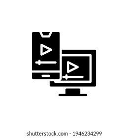 Video player device icon with glyph style. Vector