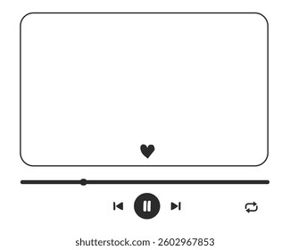Video player display frame, line doodle bar with buttons, progress line, sound. Hand drawn border, media window. Panel icon,