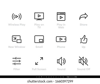 Video Player Editable Line Icons