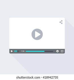 Video Player in flat design style with long shadow. 