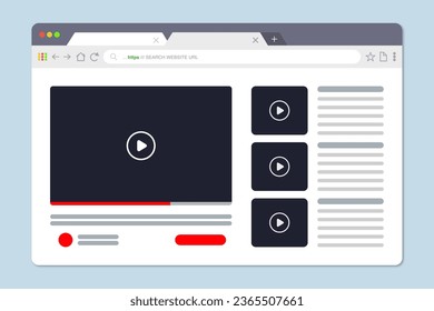 Video player in a flat style. Isolated vector web elements. Video player template for computer. Website template design. Mockup for web site design.