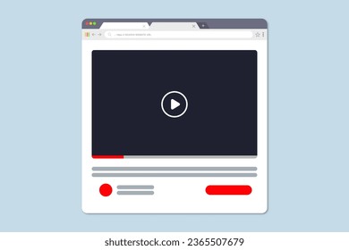 Video player in a flat style. Isolated vector for tablets. Video player template for tablet. Website template design. Mockup for web site design.
