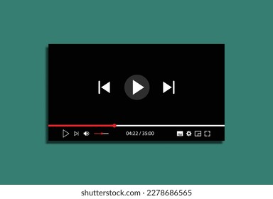 Video player in a flat style, the web. Vector template of video and audio player.  Vector video player.