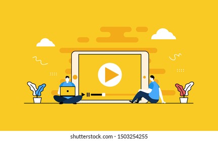 Video player flat vector illustration concept,can be used for landing page, ui, web, app intro card, editorial, flyer, and banner.
