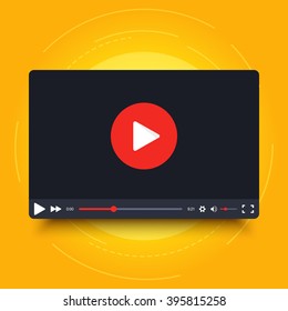 Video player frame. Video player interface screen. Video player frame in cartoon design style. Isolated on yellow background. Vector element