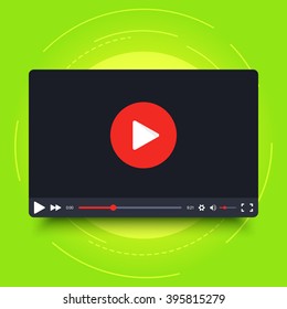 Video player frame. Video player interface screen. Video player frame in cartoon design style. Isolated on green background. Vector element

