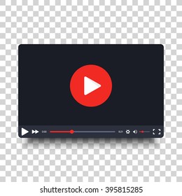 Video player frame. Video player interface screen. Video player frame in cartoon design style. Isolated on transparent background. Vector element