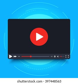 Video Player Frame. Video Player Interface Screen. Video Player Frame In Cartoon Design Style. Isolated On Blue Background. Vector Element