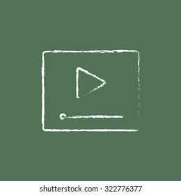Video player hand drawn in chalk on a blackboard vector white icon isolated on a green background.