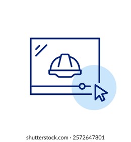 Video player and hard hat. Media integration in web development. Engineering and construction tutorials. Pixel perfect, editable stroke icon