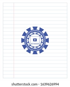 video player icon draw with pen effect. Blue ink. Vector Illustration. Detailed.