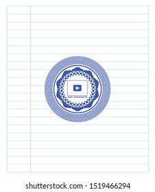 video player icon drawn with pen strokes. Blue ink. Vector Illustration. Detailed.