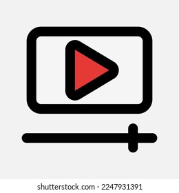 Icono de reproductor de vídeo con estilo de línea relleno sobre multimedia, uso para presentación de aplicaciones móviles en sitios web