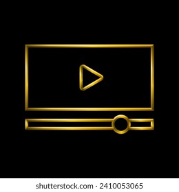 Video player icon, golden metallic thin 3d lines vector illustration collection.	