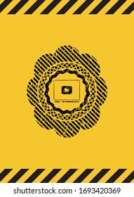video player icon grunge warning sign emblem. Vector Illustration. Detailed.