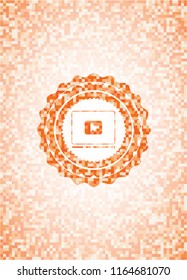 video player icon inside abstract orange mosaic emblem
