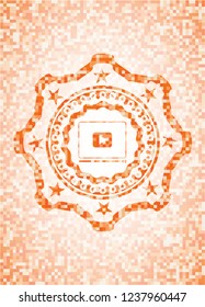 video player icon inside abstract orange mosaic emblem