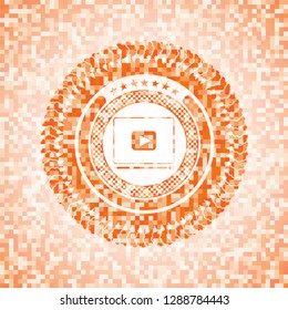 video player icon inside abstract orange mosaic emblem